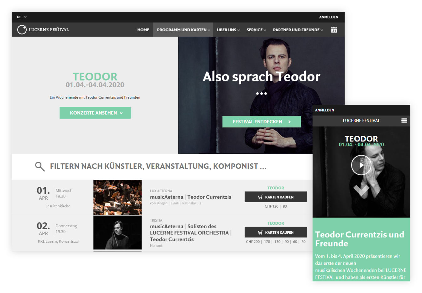 Künstlerverzeichnis – Lucerne Festival | Design, Mobile-First, Relaunch, Redesign, User-Experience Workshop, Responsive, Personas-Modellierung, Django, Django Framework, User Centered Design