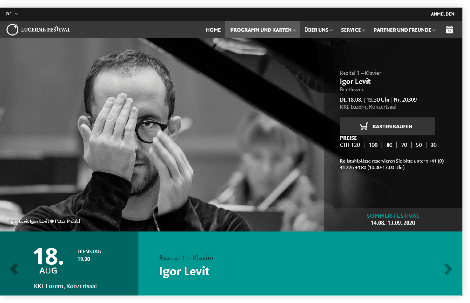 Konzert Detailansicht – Lucerne Festival | Design, Mobile-First, Relaunch, Redesign, User-Experience Workshop, Responsive, Personas-Modellierung, Django, Django Framework, User Centered Design