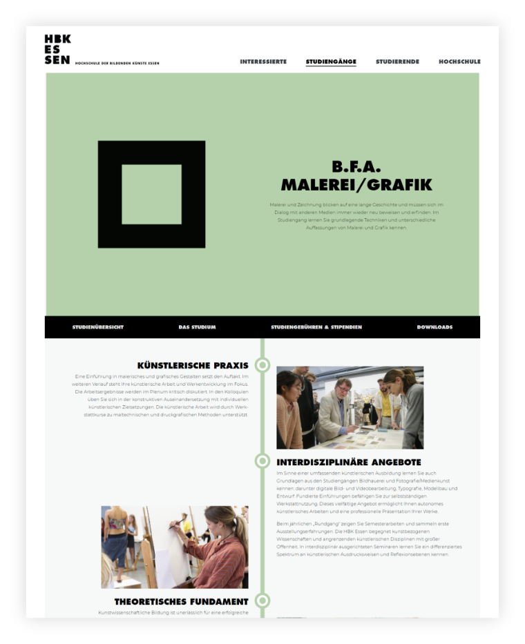 HBK Essen – Studiengänge | MIR MEDIA - Digital Agentur | Django, Django Framework, User Centered Design, Design, User-Experience Workshop, Responsive, CMS, Personas-Modellierung, Mobile-First, Relaunch, Redesign