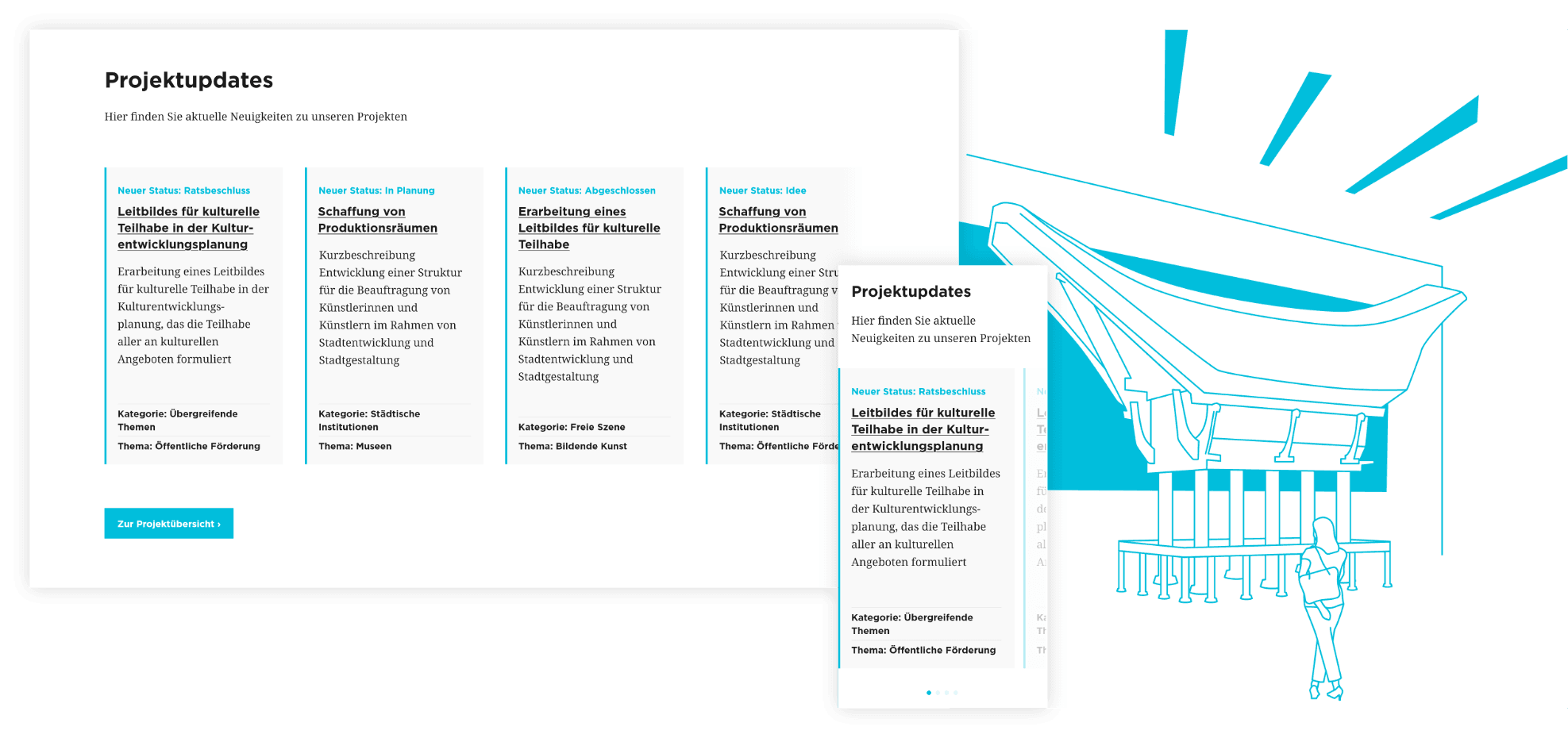 Kultur Entwicklungsplanung Köln – Projektstatus | MIR MEDIA - Digital Agentur | Django, Django Framework, User Centered Design, Design, User-Experience Workshop, Responsive, CMS, Personas-Modellierung, Mobile-First, Relaunch, Redesign