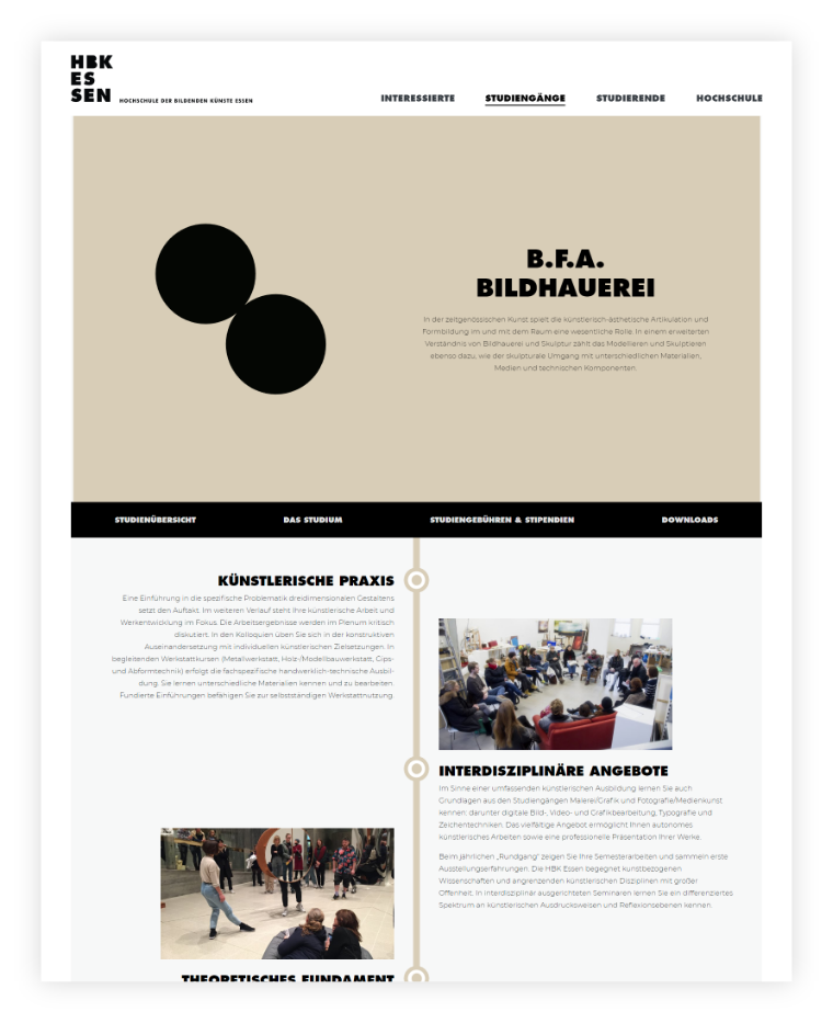 HBK Essen – Studiengänge | MIR MEDIA - Digital Agentur | Django, Django Framework, User Centered Design, Design, User-Experience Workshop, Responsive, CMS, Personas-Modellierung, Mobile-First, Relaunch, Redesign