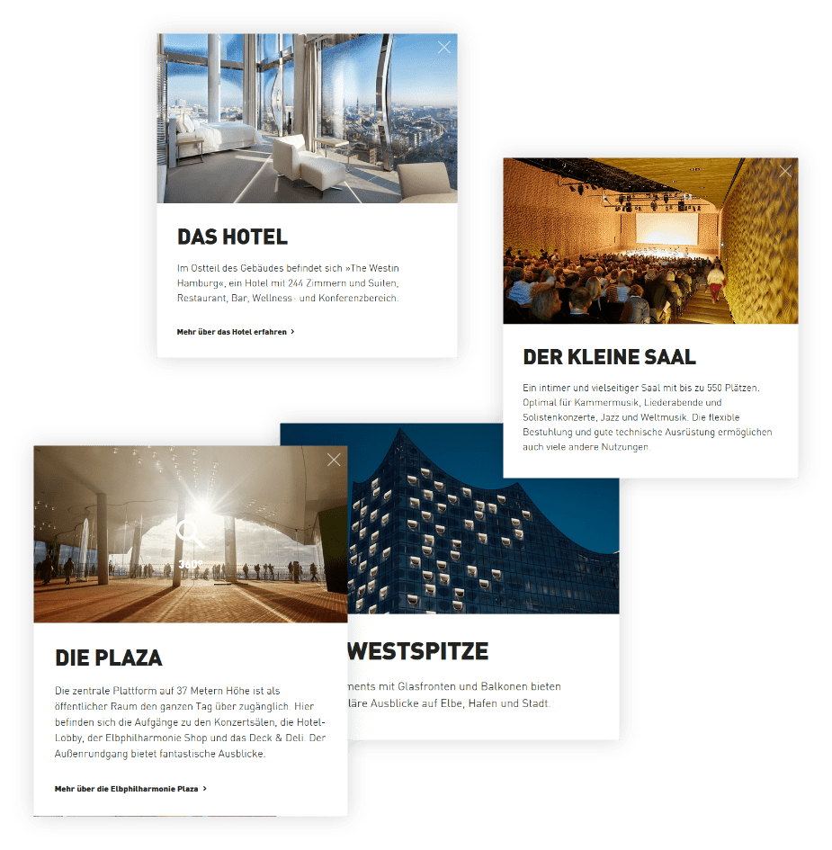 Elbphilharmonie – Highlights | Django, Django Framework, CMS, User Centered Design, Design, Mobile-First, Relaunch, Redesign, User-Experience Workshop, Responsive, Personas-Modellierung