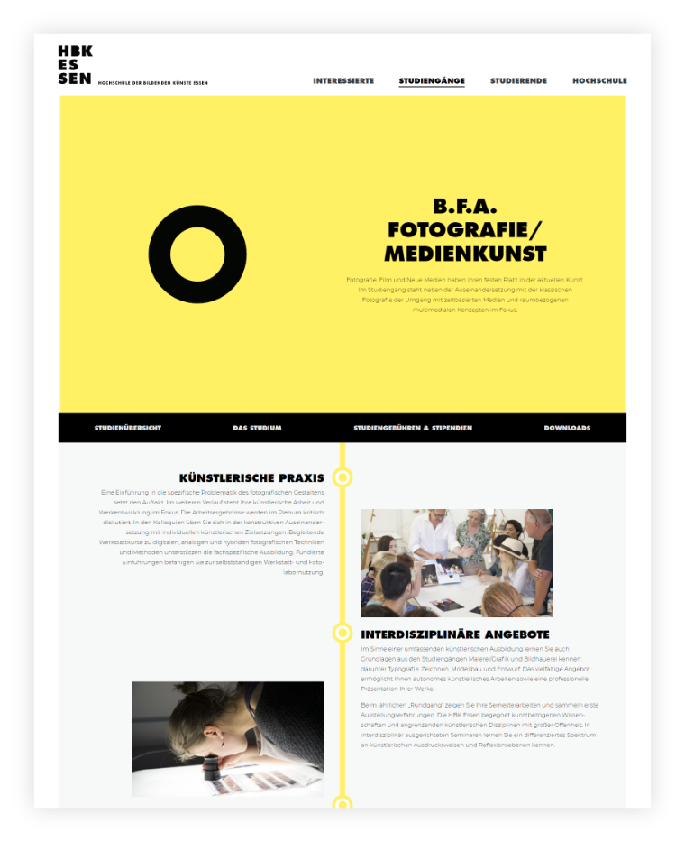 HBK Essen – Studiengänge | MIR MEDIA - Digital Agentur | Django, Django Framework, User Centered Design, Design, User-Experience Workshop, Responsive, CMS, Personas-Modellierung, Mobile-First, Relaunch, Redesign