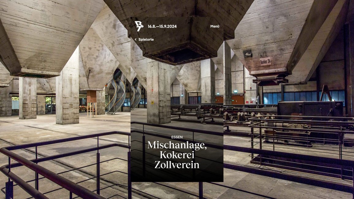 Screenshot der Ruhrtriennale Website: Venue Mischanlage, Kokerei Zollverein